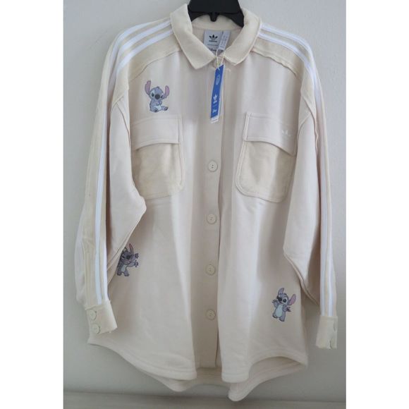 adidas HF4631 Women's Sz XL Beige Disney Lilo & Stitch Button Down L/S Shirt - Picture 1 of 11